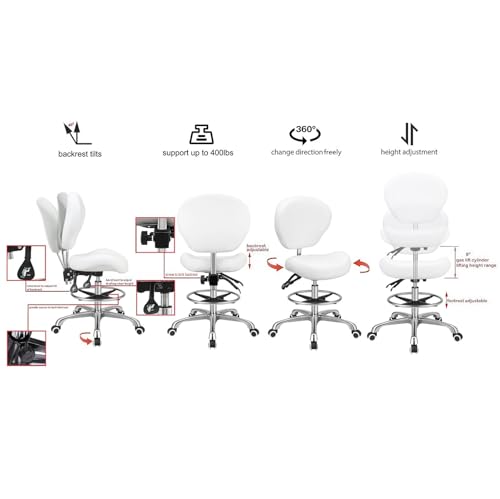 Kaleurrier Adjustable Stools Drafting Chair: with Back Support & Foot Rest