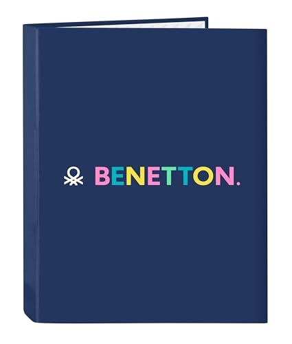 Safta Benetton Cool – Folder with 4 Rings, Ideal for Children of Different Ages, Comfortable and Versatile, Quality and Resistance, 26.5 x 33 cm, Navy Blue