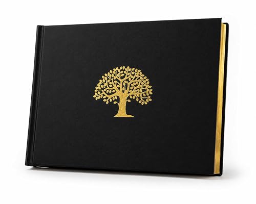 Funeral Guest Book for Memorial Service - Tree of Life Funeral Memorial Book - Celebration of Life for Funeral Service 96 Pages - Silver Gilt Edges & Storage Box Keepsake Pocket - For Funeral Services