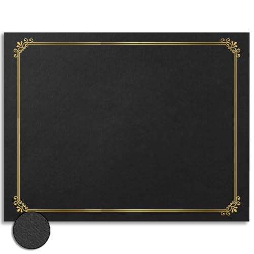 PaperDirect Simple Foil-Stamped Black Certificate Jacket, Heavy Cover Stock, Holds 8.5 x 11 Certificate, Elegant Gold Foil Border, Graduation Diplomas, Employee Recognition, Student Award, Pack of 50