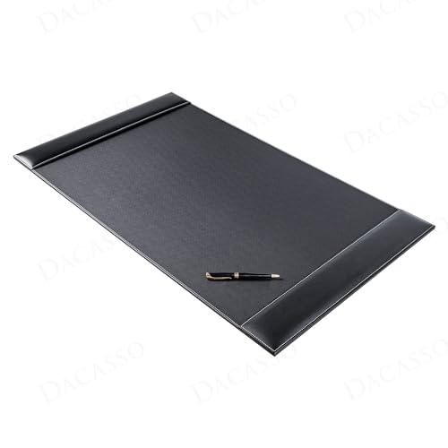 Dacasso 34” x 20” Rustic Black Leather Luxury Desk Pad with Side Rails - Executive Desk Surface Protector - Blotter for Writing