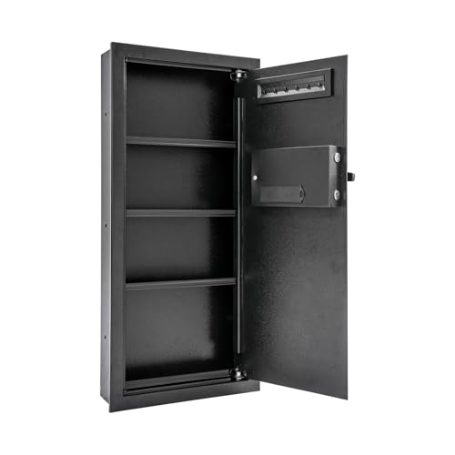 Steel Safe and Lock Box, Heavy Duty Wall Safe with Alarm, Digital Keypad Safe Box for Money, Jewelry, Document, Passport, 3.94"D x 14.57"W x 31.5"H, Black