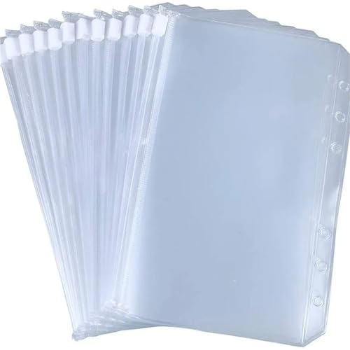 Binder Pockets 40-Pack Binder Pockets for A5/A6 Size, Waterproof PVC Zipper Folders with 6 Holes