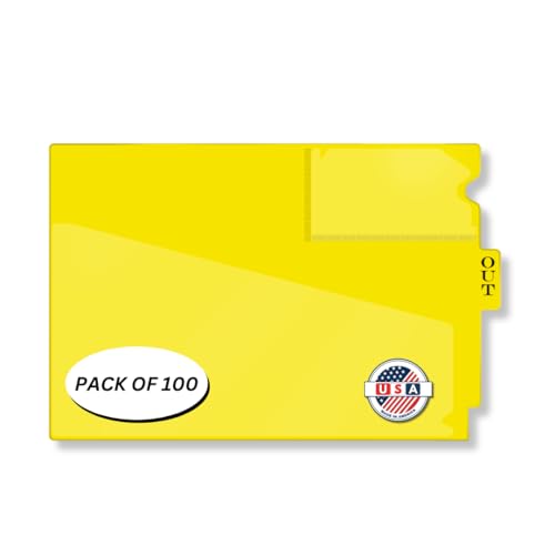 Doctor Stuff - Center Tab Vinyl Out Guides, Diagonal Cut Front Pocket, Top Charge Out Slip Pocket, Plastic File Folder, Letter Size 9" x 13-1/4", Yellow, 100/Box