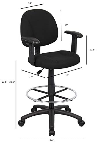 OCC Drafting Stool with Foot Ring and Adjustable Arms in Black Fabric Drafting Chair