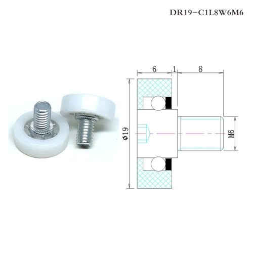 10 pieces outer diameter 22mm drawer type refrigerator printer POM roller DR22-C1L8W7M6 cash register sliding guide pulley DR19 DR22 DU22 (Color : WHITE, Size : DU22-C6L8W7M6)