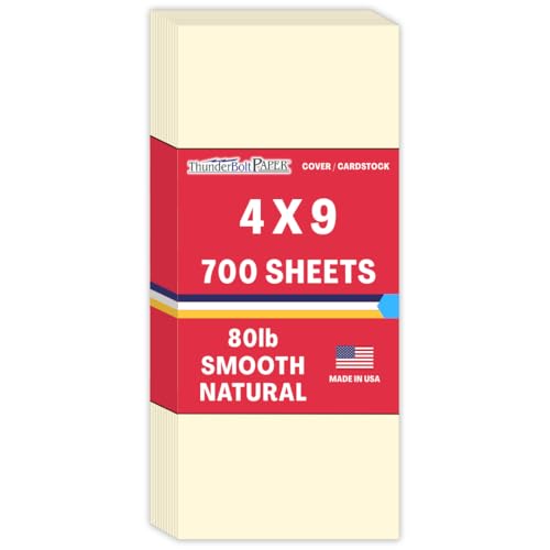 700 Natural Smooth Card Stock Sheets Paper - 4" X 9" (4X9 Inches) #10 Envelope Insert Size - 80# (80 lb/pound) Cover Weight - Quality Paper - Smooth Finish