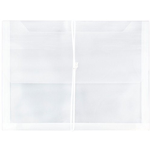 JAM PAPER Plastic Expansion Envelopes with Elastic Band Closure - Letter Booklet - 9 3/4 x 13 with 2.5 Inch Expansion - Clear - 12/Pack