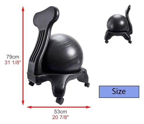 OneGrifN Yoga Ball Chair,Yoga Ball，Exercise Ball, Yoga Ball Chair Extra Thick Yoga Ball Seat for Office Ergonomic Fitness Ball Chair with Wheels & Back Support Stability Desk Ball