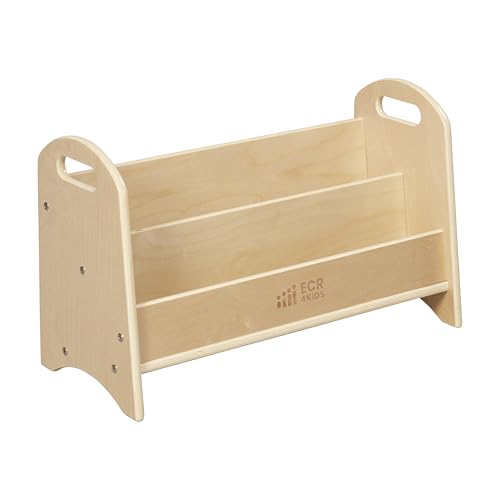 ECR4Kids 2-Shelf Tabletop Wooden Book Display with Handles, Natural
