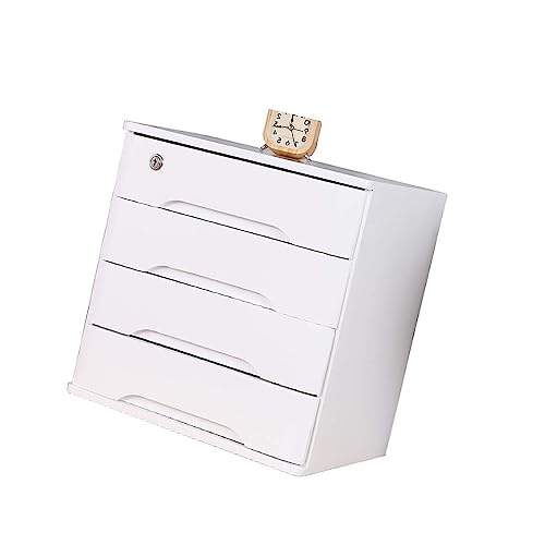 EliteBloom Desktop File Cabinet - Flat File Cabinet - Solid Wood Storage Box, Wooden Desktop Storage Box with Lockable Drawers, Office Supplies A4/Receipt File Organizer (4 Layer)