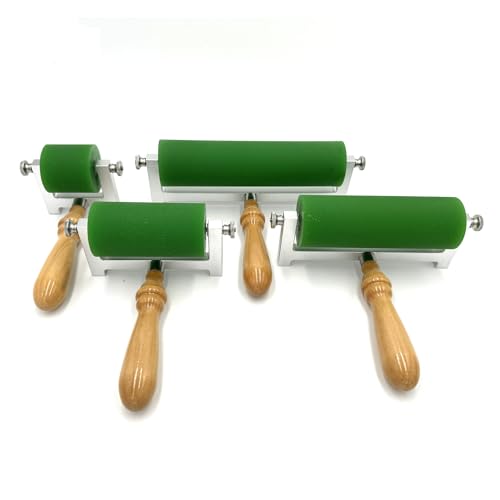 Printmaking Brayer Rollers with Wooden Handles,4 Sizes,Rubber Roller for Ink and Glue Application,Lithography and Letterpress Tools (150mm)