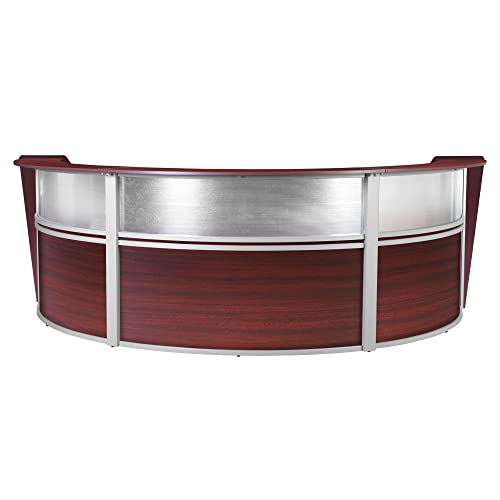 Romig Marque Plexi Triple-Unit Reception Curved Desk Workstation “143.50W x 71D” - Mahogany