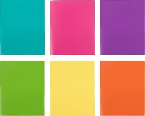 JAM PAPER Heavy Duty Plastic 2 Pocket Extra Tough School Folders - Assorted Fashion Colors - Bulk 48 Folders/Box (8 Assorted Packs of 6)