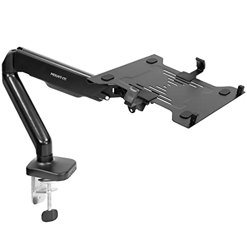 Mount-It! Laptop Desk Mount Arm with Gas Spring, Height Adjustable Laptop Stand for Desk, Fits Laptops up to 17 Inch, Full Motion Laptop Tray Mount with Clamp or Grommet Installation