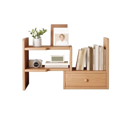 LUYOUBOZHU Desktop Bookshelf Retractable Wooden Freestanding Bookshelf with Drawers, Rotate 90 Degrees Pine Wood Desktop Organizer, for Living Room Kitchen Office Study Small Bookshelf