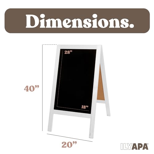 Ilyapa Wooden A-Frame Sign with Eraser & Chalk - 40 x 20 Inches Magnetic Sidewalk Chalkboard – White Menu Display for Restaurant, Business Or Wedding