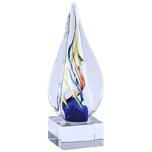 SHOP AWARDS AND GIFTS Personalized Hand Blown Glass Sculpture Teardrop Award Trophy, Work Achievement, Customizable Corporate Gifts, 8-3/4 Inch