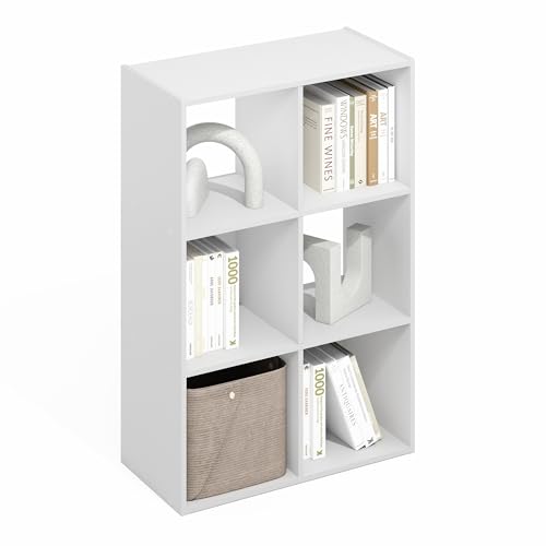 Furinno PELLI Book Shelf, 3x2 Bookshelf, Cube Storage Organizer Cabinet, 11.6 x 24.2 x 35.9, for Living Room, Bedroom, Home Office, Plain White