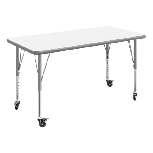 Flash Furniture 48" x 24" Adjustable Activity Table, White, Casters