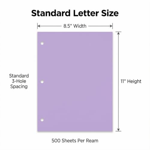 Copy Printing and Writing Colored Paper, 20 Pound - 75 Gsm, 8.5"x11" 3 Hole Punch, 500 Sheets per Ream. (Lavander/orchid)