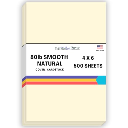 500 Natural Smooth Card Stock Sheets Paper - 4 X 6 Inches Photo|Card|Frame Size - 80# (80 lb/pound) Cover Weight - Quality Paper - Smooth Finish