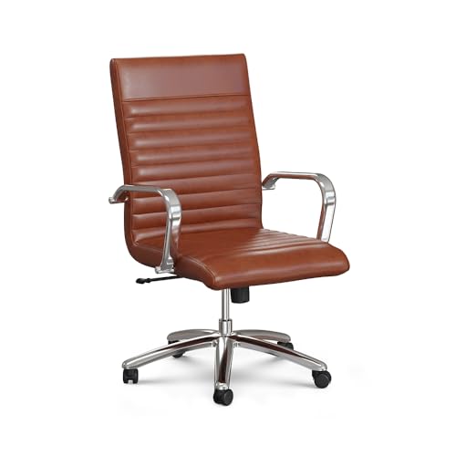 NBF Chair Ergonomic Mid-Back Faux Leather Desk Seating with Memory, Brown