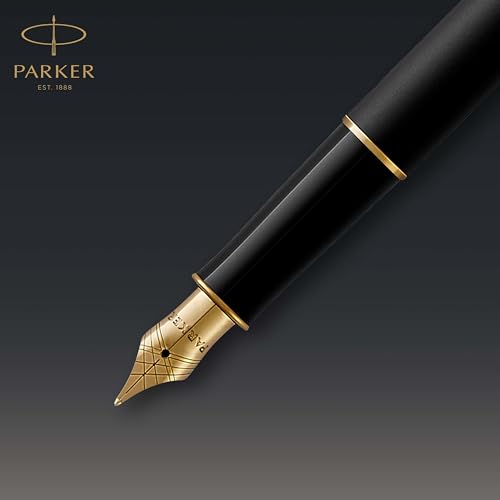 PARKER Sonnet Fountain Pen, Matte Black Lacquer with Gold Trim, Fine Nib (1931516)