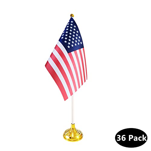 BCLin 36 Pack USA US Desk Flags,Small Mini American Deluxe Table Flags Set with Stand Base，8.2 x 5.5 inches Miniature Desktop Flag