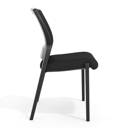 Flash Furniture Hercules Commercial Stackable Side Chair, Armless with Black Mesh Seat and Black Powder Coated Steel Frame for Stackable Office and Reception Seating, Set of 4