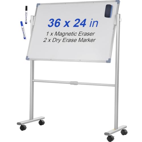 Mobile Magnetic Whiteboard 24x36 Inch Dual Side 360 Rotate with Wheels