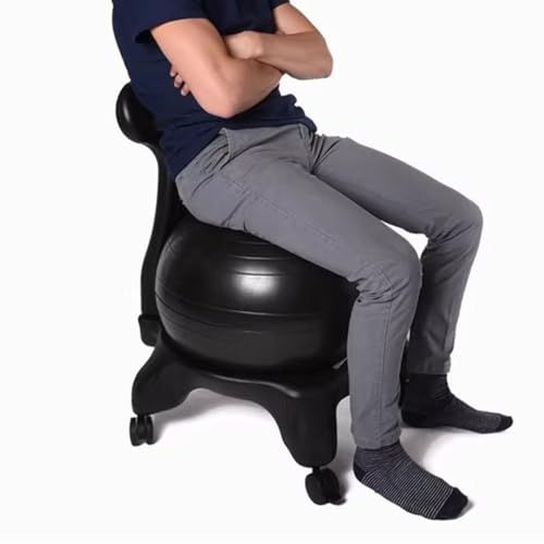 Stability Yoga Ball Chair with Wheels and Backrest, Rolling Exercise Ball Chair with Pump, Yoga Ball Seat Active Sitting for Spine Health(E)