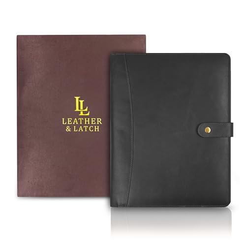 Leather Resume Portfolio Folder for Interview, Professional Padfolio Organizer Binder A4, Graduation & New Job Gift for Men Women – Black