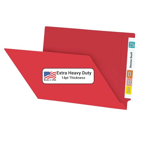 Red File Folders, Doctor Stuff, Letter Size Reinforced End Tab Folder, 14 pt Stock, Carton of 250