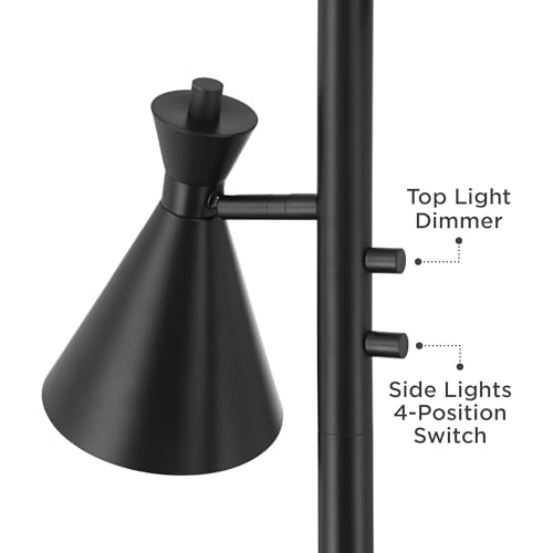 Ballard 72" Tall Black Torchiere Floor Lamp with Side Lights