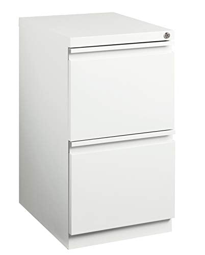 Office Dimensions 20 Inch Deep Metal Mobile Pedestal File 2 Drawer File-File with Full Width Pull, for Home and Office, Holds Letter Width Hanging Folders, White