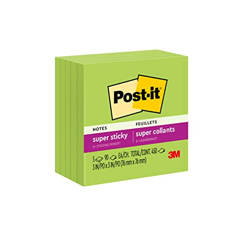 Post-it Super Sticky Notes 654-5SSLE, 3 in x 3 in, Limeade, 24 Pack