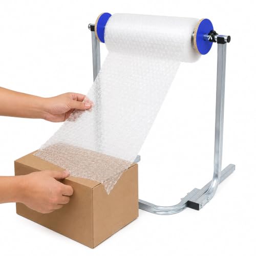 BDJSN Floor Standing Bubble Wrap Dispenser, Galvanized Steel Packing Roll Holder with Side Guides, Quick-Change Clip, 64 Cm High, 6 Width Options for Warehouse Shipping and Moving Supplies 50cm