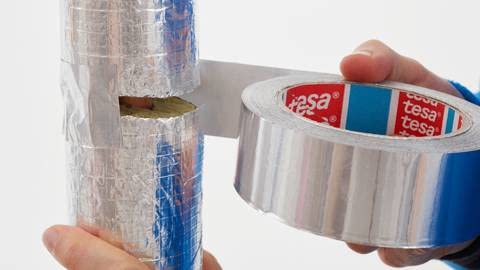 tesa Professional Aluminium Foil Tape for Repairing Ducts and Gutters, 50 mm x 25 m - 6 Rolls