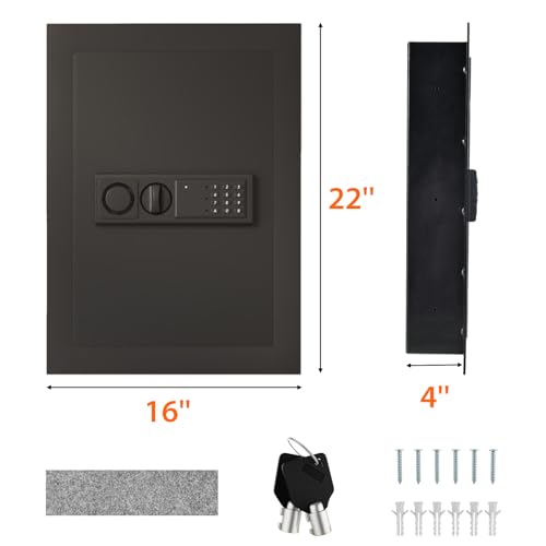 ERGOMASTER Hidden In Wall Safe Between Studs with Digital Keypad, Removable Shelf, Black