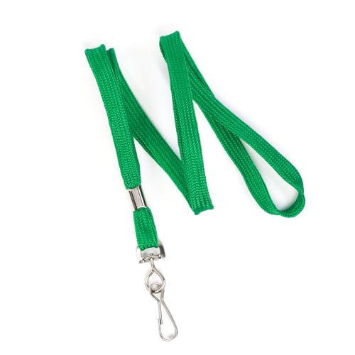 Specialist ID Bulk 100 Pack Non Breakaway Lanyards with Swivel J Hook - Flat Braid Woven Non-Breakaway Badge Holder for School, Work, & Events (Green)