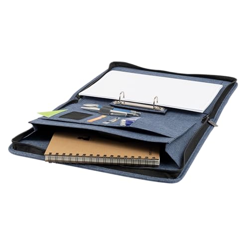 WEDO Ring Binder A4 Denim 2 Ring Binder with Zipper, Blue, 3 Card Slots, 2 Pen Slots, Removable, Large