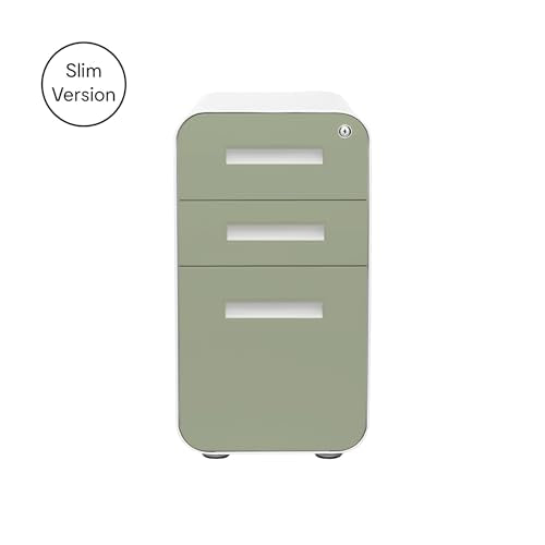 Laura Davidson Furniture Stockpile Slim 3-Drawer Mobile File Cabinet with Lock - Under Desk Metal Filing Cabinet, Legal/Letter File Folders, Wheels & Stationary Feet, Assembled, Sage Green