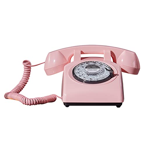 Retro European Telephone Landline Antique Old Fashioned Creative Home Wired Telephone Mechanical Retro Ringtones (Pink b)