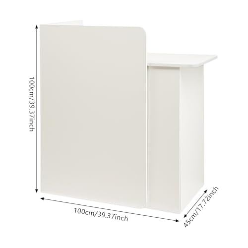 Reception Desk with Counter, Modern Front Desk Reception Room Table with LED Light, Lockable Drawer, Cable Hole, Retail Counter for Checkout, Office, Beauty Salon, Lobby, 39.37*17.72*39.37in (White)