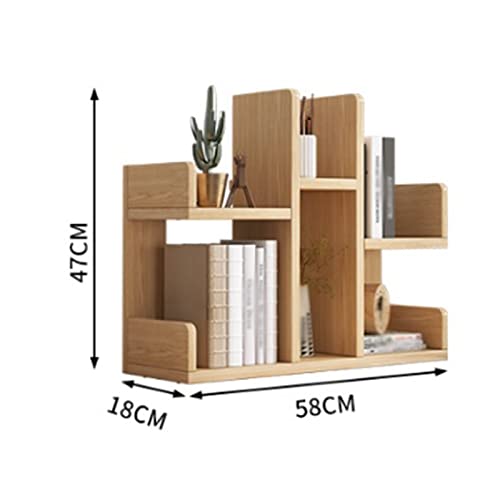 VHDY85KA Bookcase Desktop Shelf Wood Desktop Bookshelf Office Desk Shelf Rack Display Stand Shelf Storage Organizer for Bedroom Bathroom Kitchen Dorm Decor, Log Color Modern