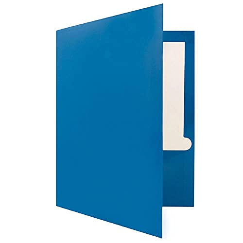 JAM PAPER Laminated Two Pocket Glossy School Folders - Letter Size - High Gloss Blue - Bulk 50/Box