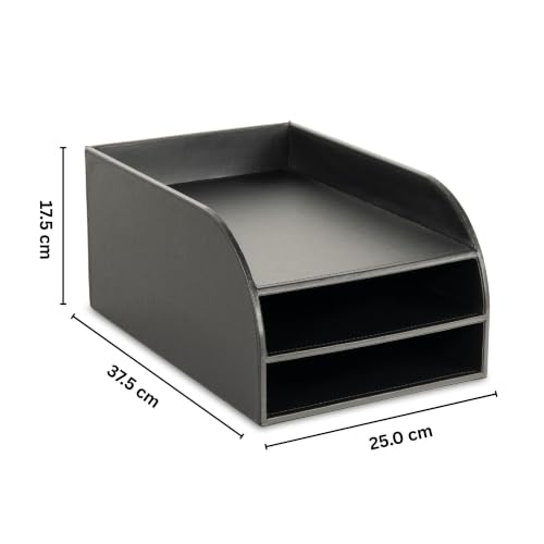 Osco Faux Leather Three Tier Letter Tray - Black