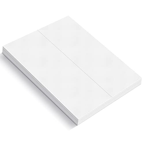 Reskid 100-Sheet Pack Of 110lb White Cardstock Thick Perforated Paper, 8.5x11 With 2 Per Page - 4.25x11 - Blank Heavy Weight Cover Card Stock - 100 Sheets With 200 Cards (2up - 4.25x11)