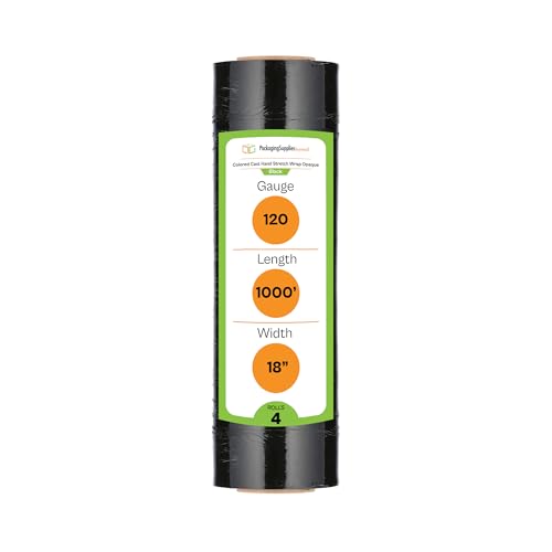 PSBM Dark Black Plastic Hand Stretch Film/Wrap 18" x 1000' 120 GA 4 Rolls